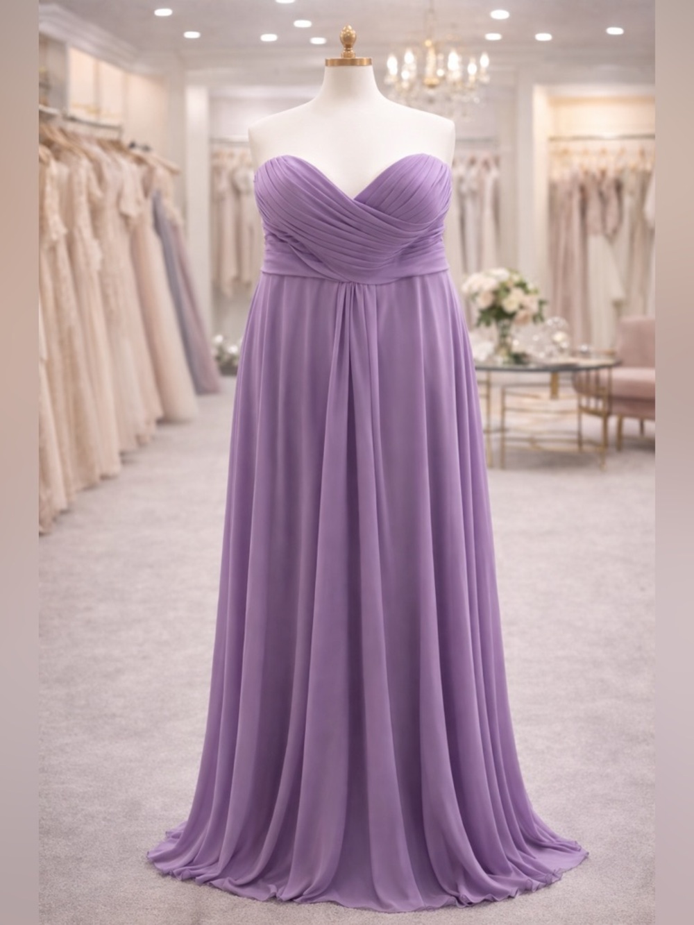 Strapless Lavender Chiffon Evening Gown - Size 20 Bridesmaid